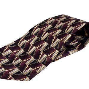 Pierre Cardin 100% Silk Plum, Grey, Black Geometric Men Necktie USA 58" x 4"